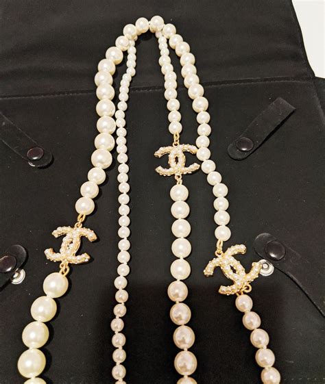 chanel gold necklace with pearl|pre owned Chanel pearl necklace.